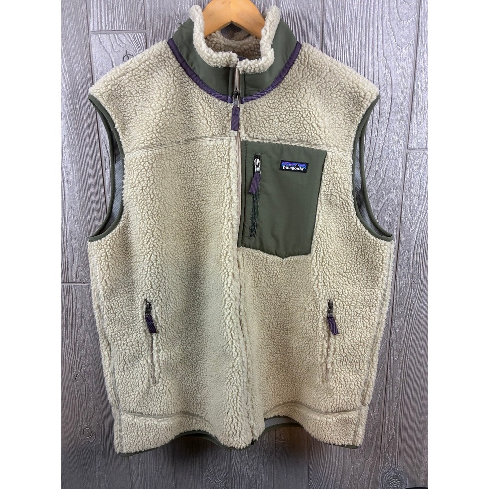 Patagonia Classic Retro-X Fleece Vest Mens 2XL Cream Sage Sherpa Outdoor Hiking